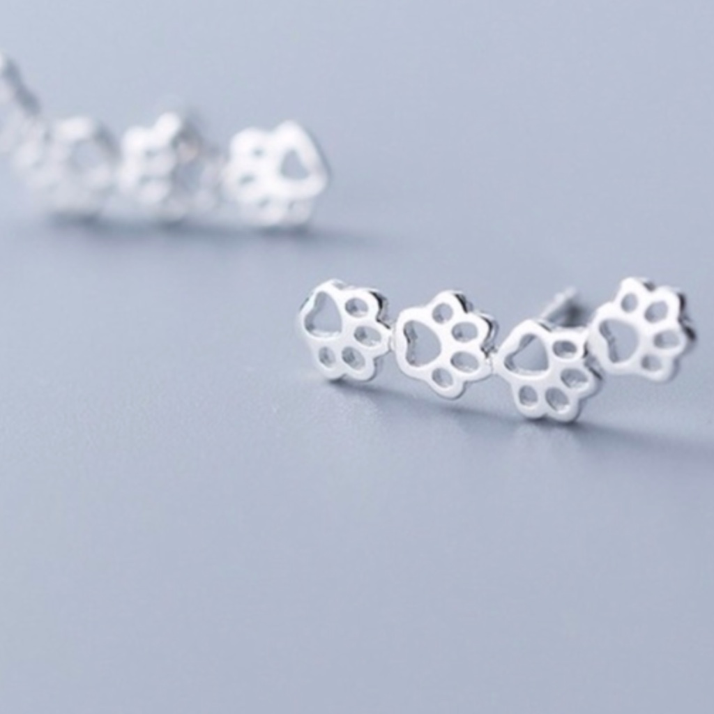 Nwt 925 Sterling Silver Dog Paw Prints Cat Paw Prints Crawler Pierced Earrings!